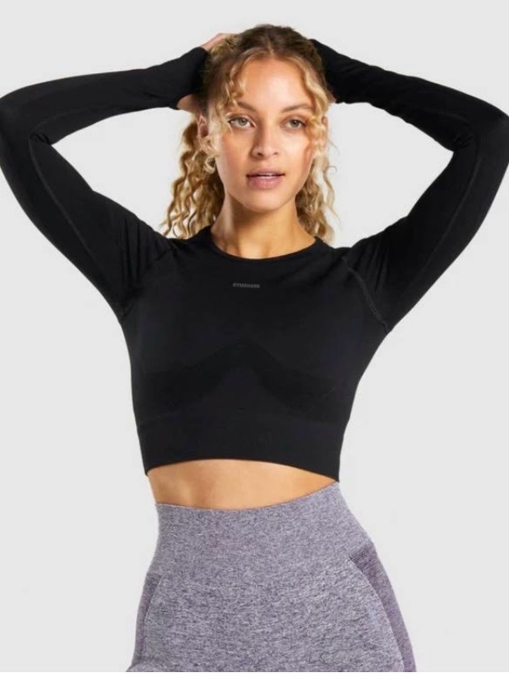 GYMSHARK Flex Sport Long Sleeve Crop Top Black